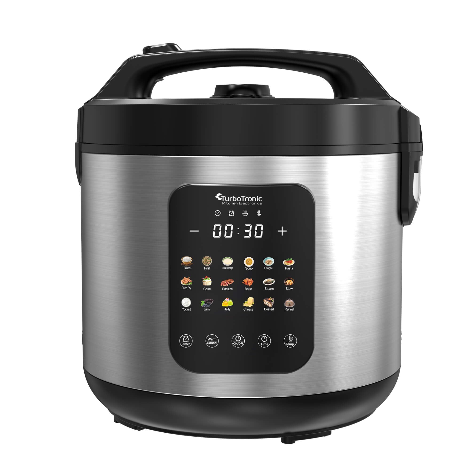 TurboTronic MultiKocher DMC18 neues 2024 Modell 5L mit Schongarer 860W Elektrisch, Dampfgarer, Reiskocher, Slow Cooker & 18 Programme, Milchreis, Multivarka (Silber)