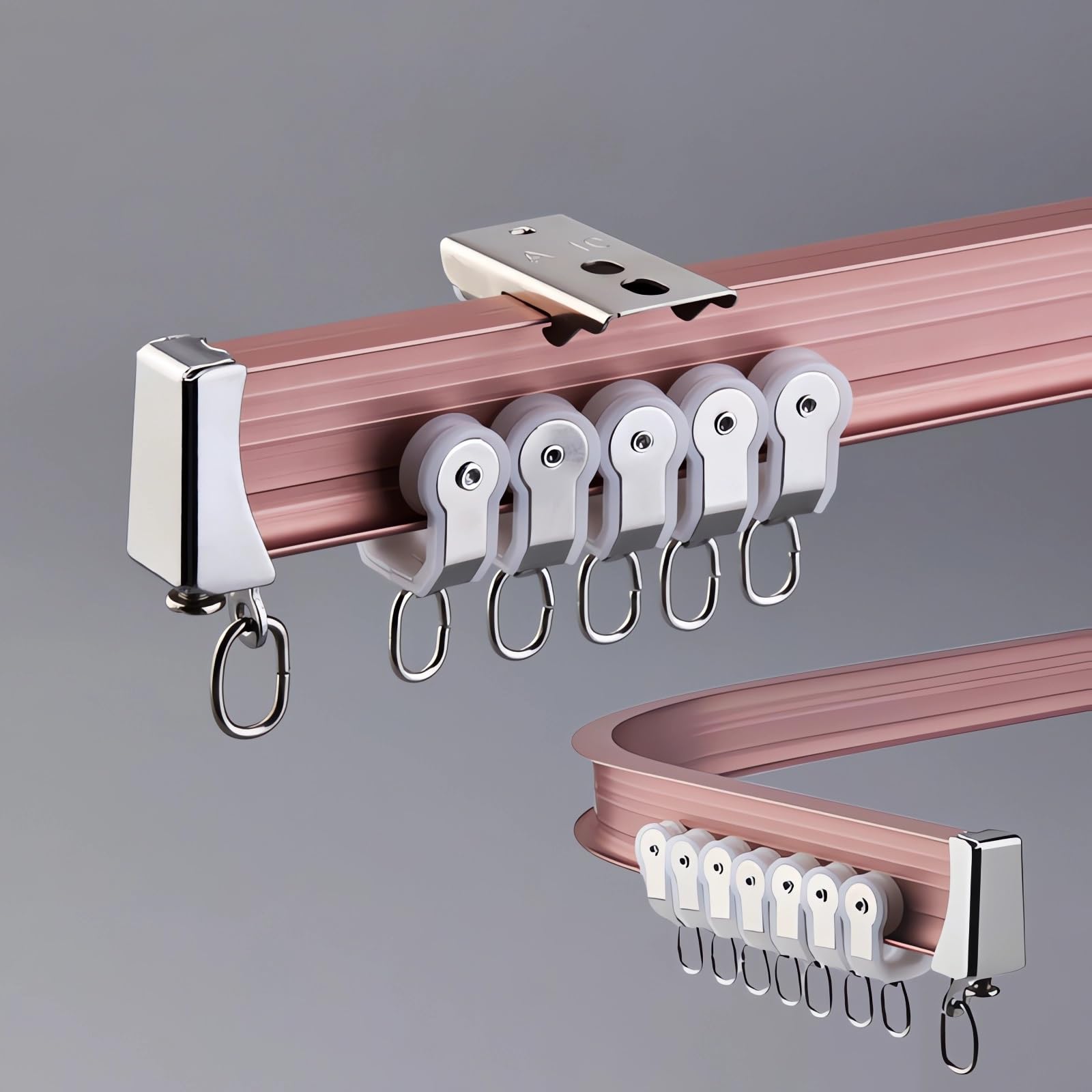 Tringle à rideaux robuste en aluminium rose avec embout élégant de 5m