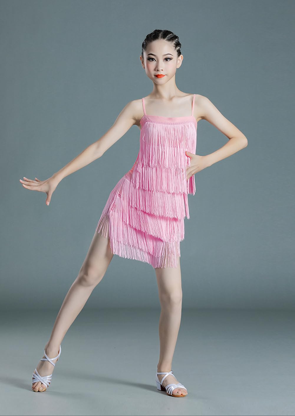 Abito da Ballo Latino con Frange per Ragazze Ideale per Esibizioni Professionali Competizioni di Danza con Gilet all'Americana Spettacoli di Tango E Balli da Sala Abbigliamento per Allenamento Quotid