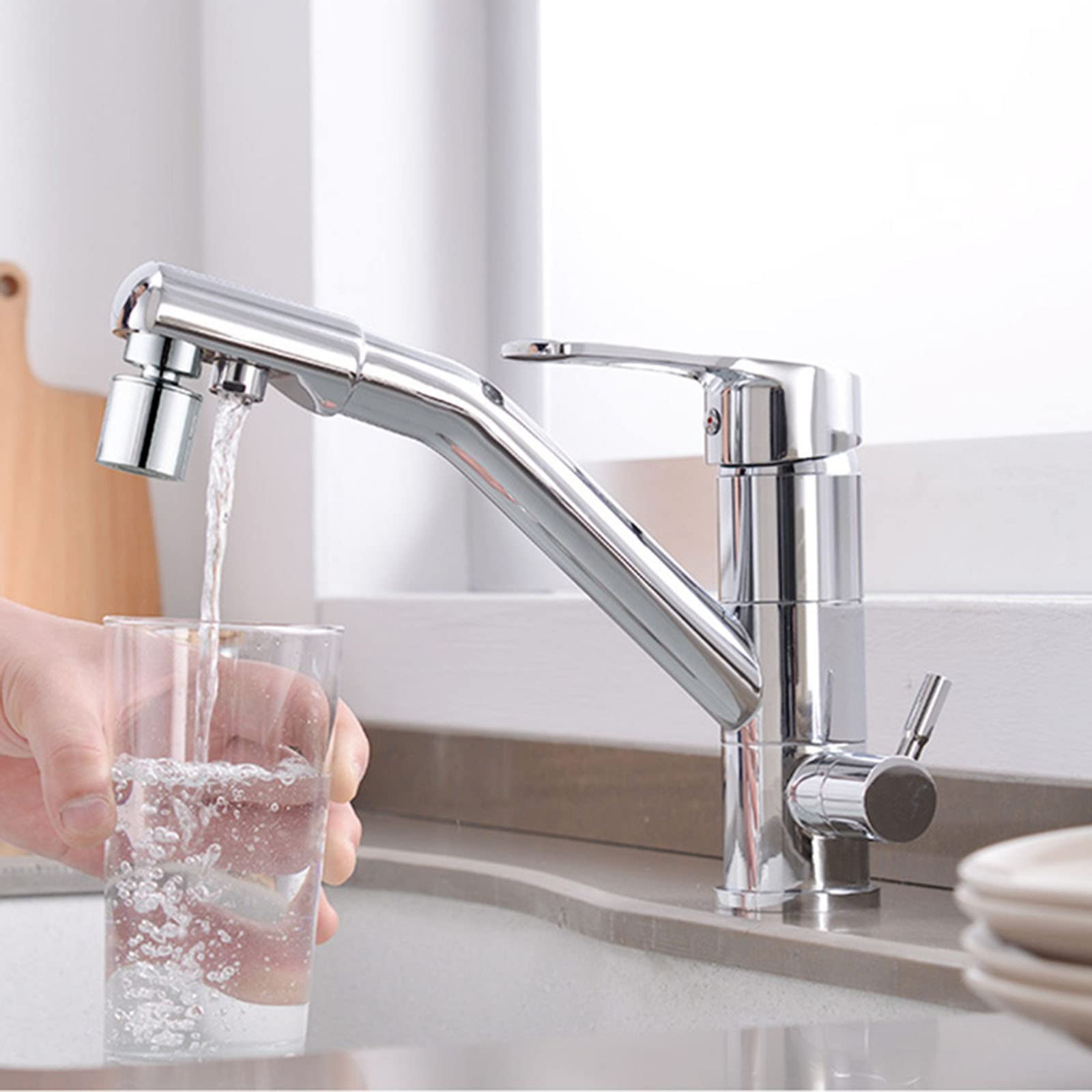 Filtre 3 Voies pour évier de Cuisine, Eau Potable, Eau Froide et Chaude, 2 Modes 3 en 1, mitigeur de Cuisine avec Sortie d'eau filtrée, Noir