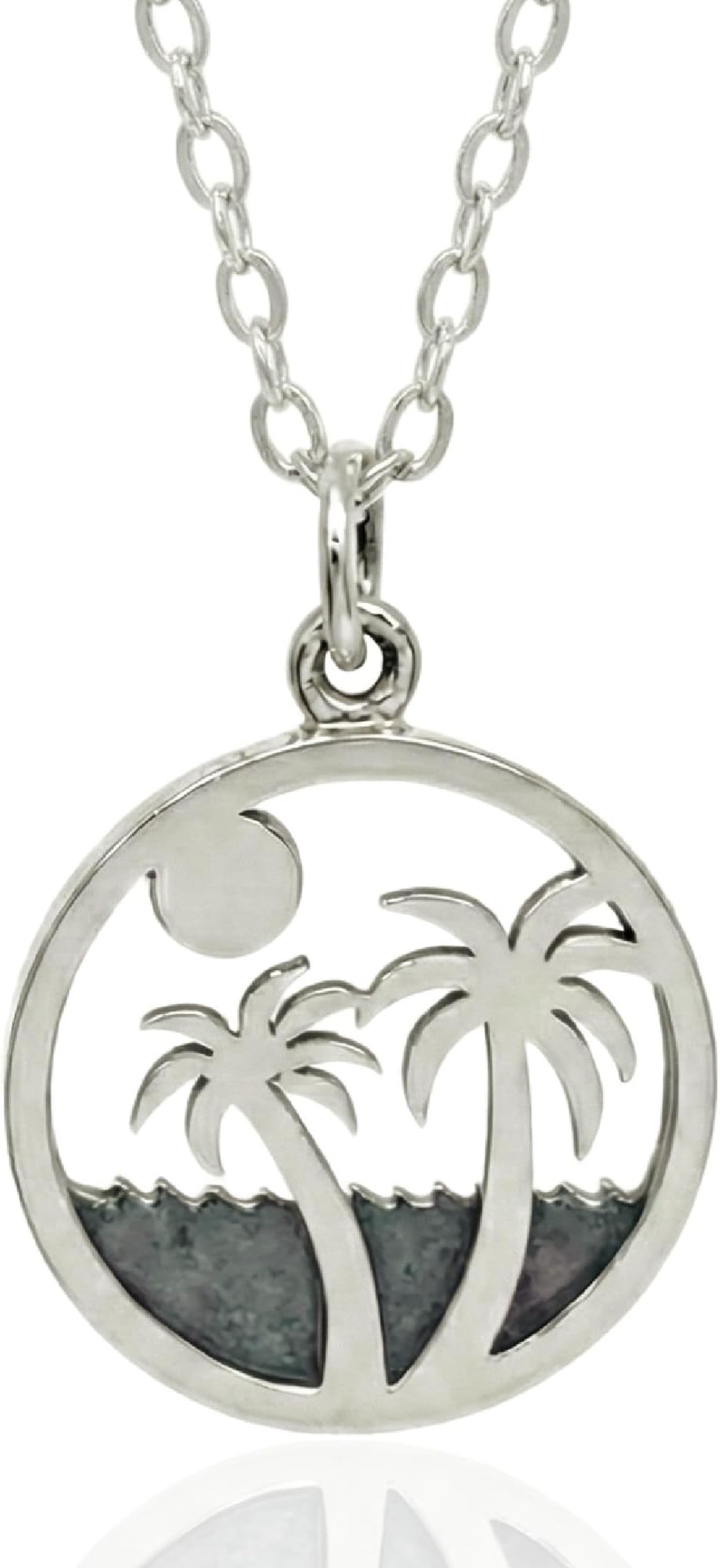 Palm Trees On Island Charm Necklace for Women, Sterling Silver Dainty Handmade Necklace, Tropical Vacation Pendant, Everyday Minimal Layering Jewelry, 18"