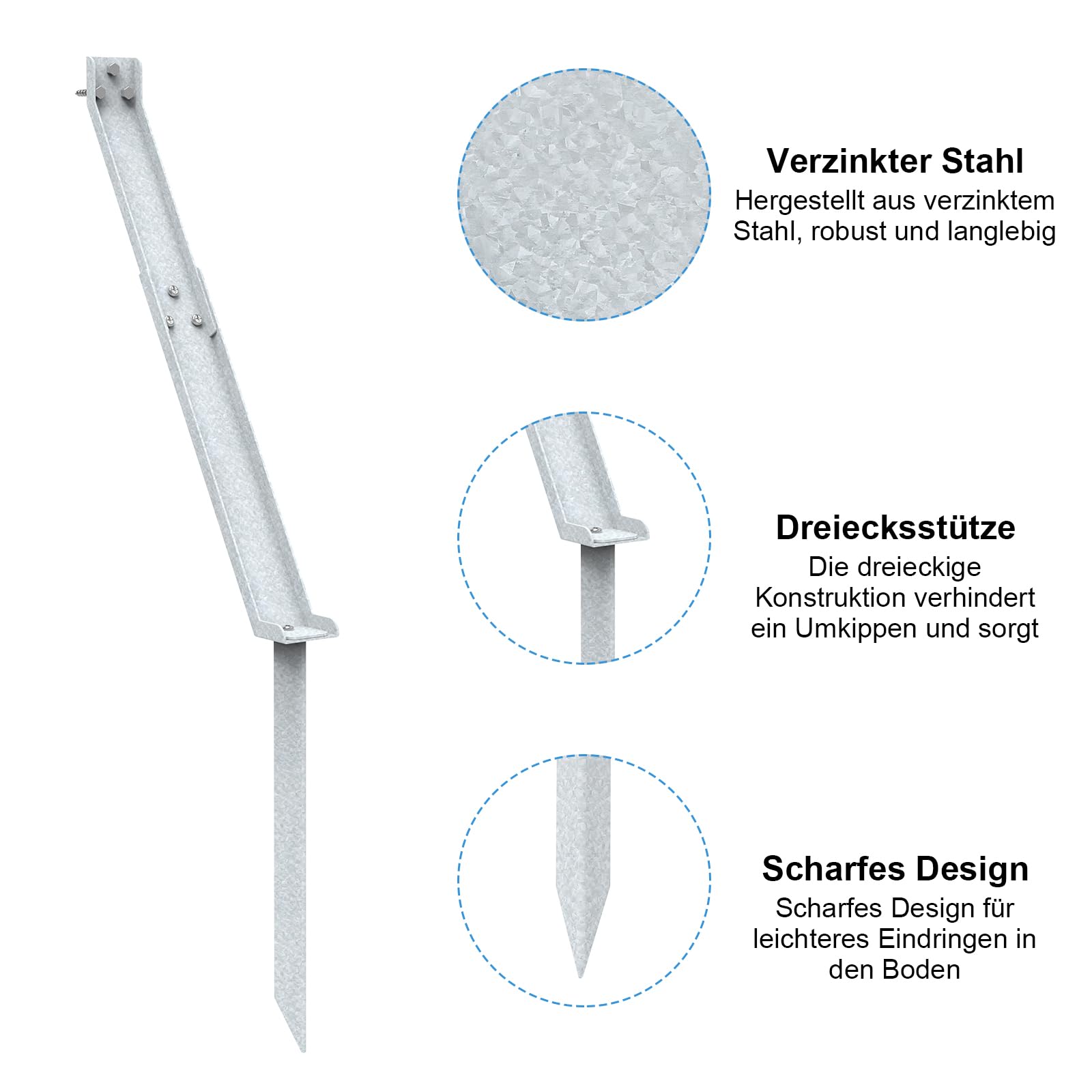 Bodenanker-sturmanker für sichtschutzzaun,Verzinkter Stahl Erdanker für Zaunpfosten,pfostenanker für Gartenzaun,Windanker zur Stabilisierung (4, Silber)