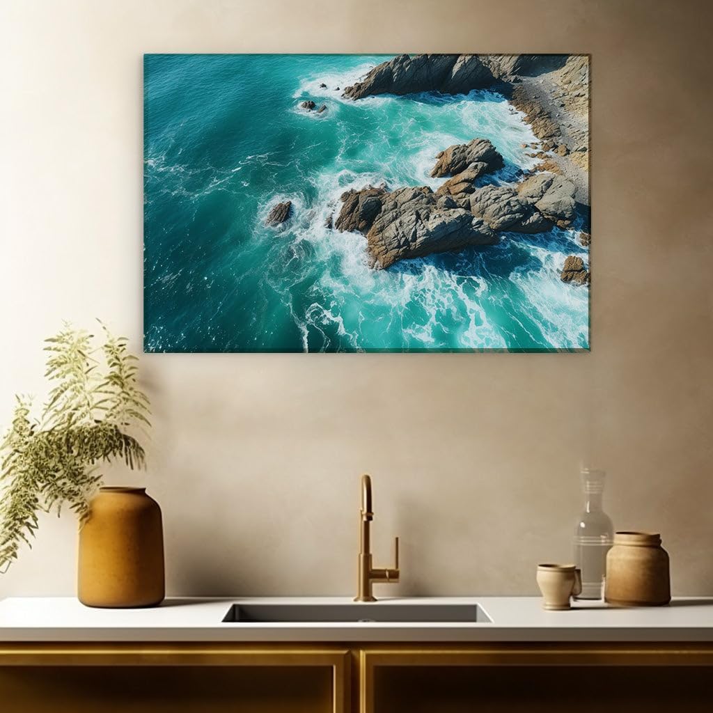 Canvas for Living room. Cliffs and Rhythms of the Ocean Uniting in Nature's Spectacular Dance, 27 x 18 inch Canvas Wall Art - Contemporary Masterpieces - Modern Home Decor - 69x46 cm (27x18 inch)