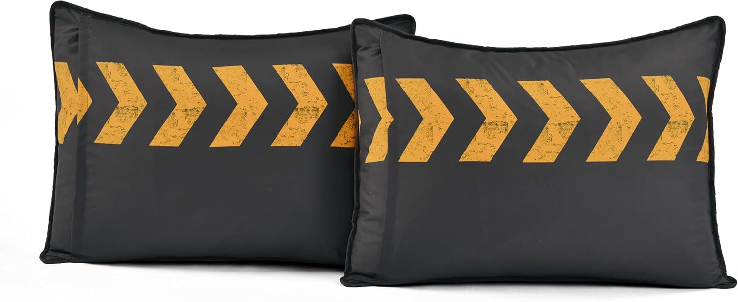 Lush Decor Highway Reversible Quilt Queen Size 5 Piece Set Full/Queen Charcoal & Yellow - Kids Bedding Set Queen Quilt - Car Decor - Gray Quilts