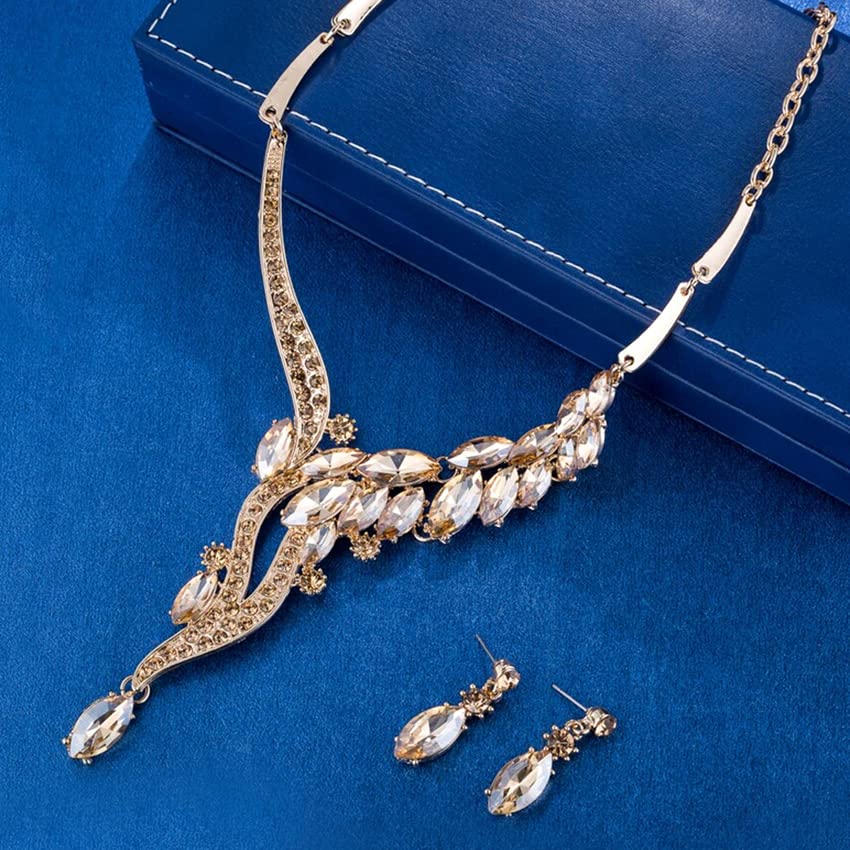 Women's Toned Crystal Necklace Set with Earrings, Gift