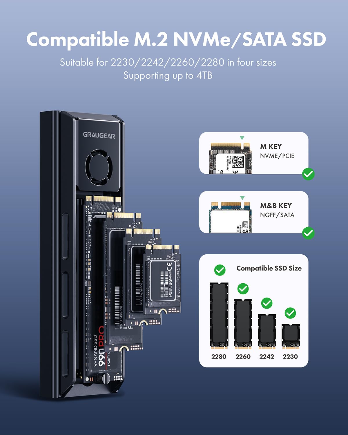 GRAUGEAR M.2 Docking Station 20Gbps for NVMe/NGFF SSD, USB3.2 Gen2x2, Tool-Free