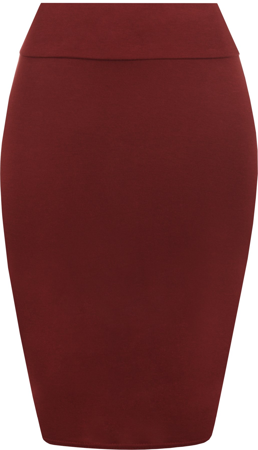 WearAll Womens Plain Bodycon Pencil High Waisted Ladies Stretch Midi Skirt - Wine - 8/10
