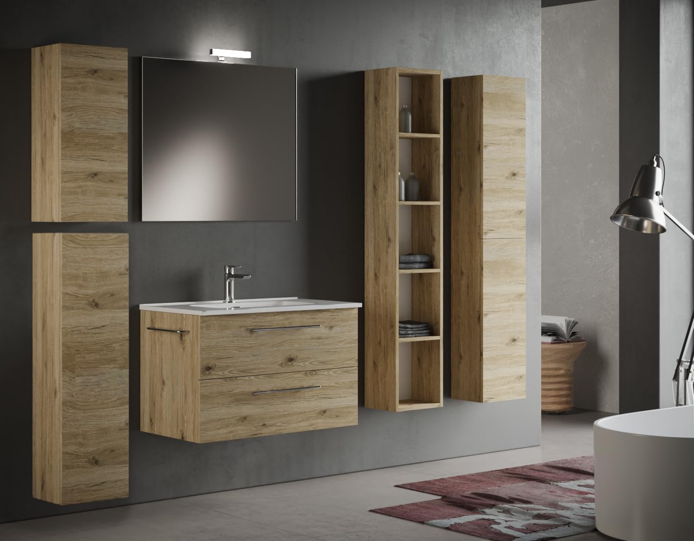 MaMa Store Atena Colonna in Kit Reversibile con sistema di apertura push and pull, Laminato, QUERCIA NATURALE L. 30 X P. 22 X H. 110 Cm