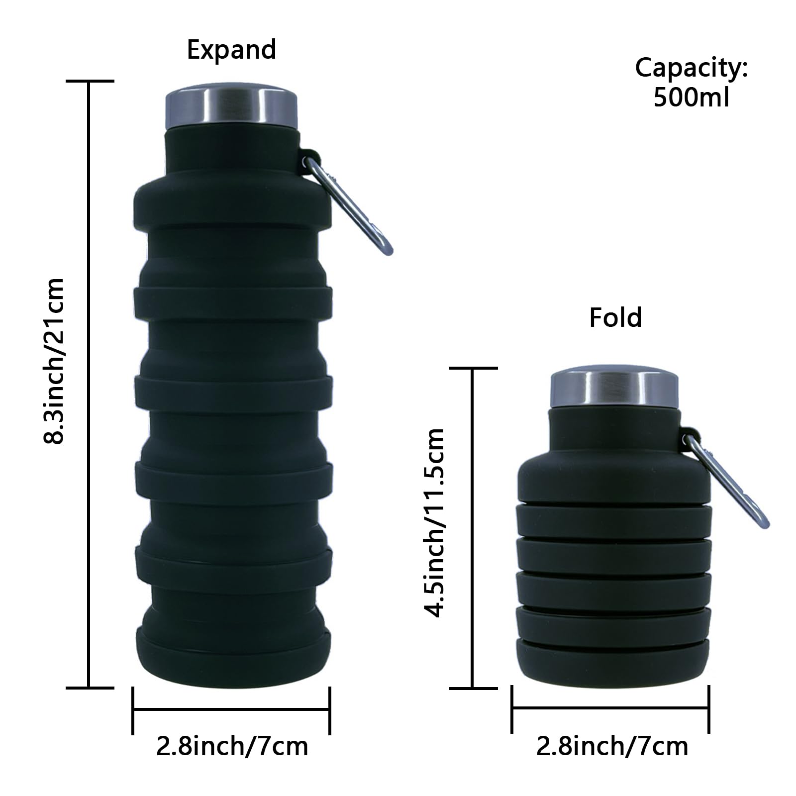 Lizbin Collapsible Water Bottle, Foldable Water Bottles 17oz, Portable Leak Proof Sports Water Bottle - Image 2