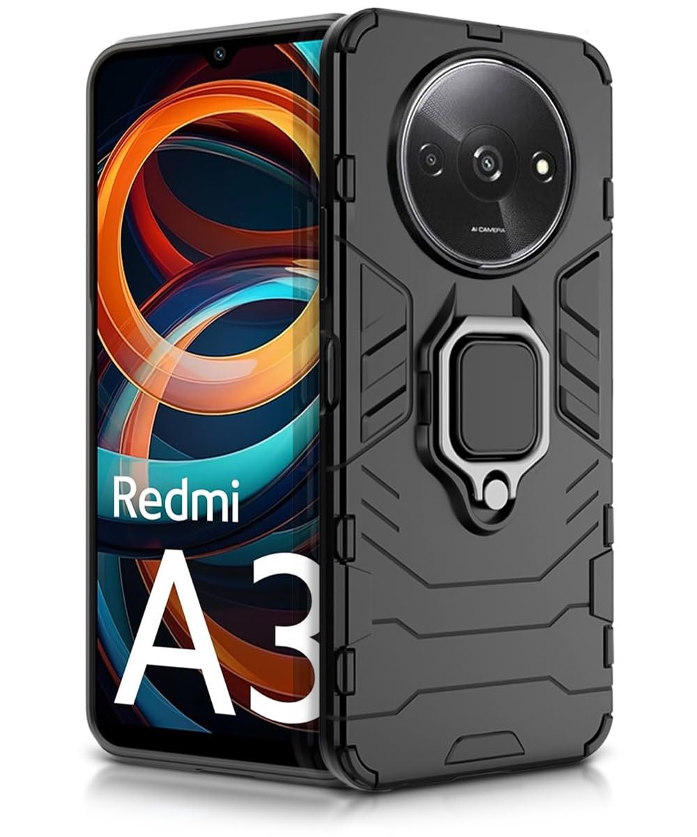 WOW IMAGINE Shock Proof Back Case Mobile Cover for Mi Redmi A3 | Redmi A3X | Poco C61 | Back Cover Case (Tough Armor | Hybrid PC + TPU | Ring Holder & in-Built Kickstand | Black) (B0D2P5VMCW) Amazon Price History, Amazon Price Tracker
