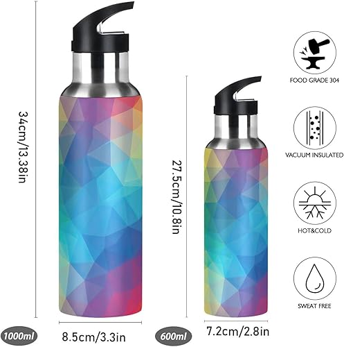 Miniatura 2 de Geometric Rainbow Gradient Stainless Steel Vacuum Insulated Water Bottle 20 Oz Leakproof Water Bottles, BPA-Free Sports Water Bottle