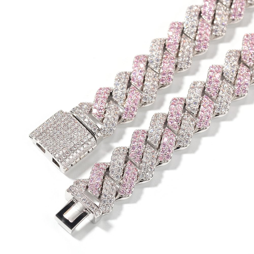 Iced Out Miami Catena a maglie cubane Placcata in oro bianco 18k Collana a maglie cubane da 13 mm Collana girocollo Collana con bracciale a catena con diamanti multicolori per uomo Donna