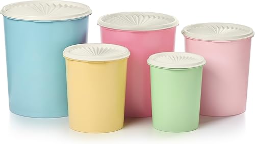 Tupperware Heritage Collection - Juego de recipientes anidados de 10 piezas en colores vintage, apto para lavavajillas y sin BPA (5 recipientes, 5