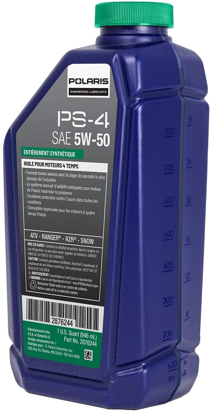 Polaris PS4 All-Season 4 Cycle 5W50 Full Synthetic Motor Oil for Specific RANGER, GENERAL, RZR, SPORTSMAN, Scrambler Models With 4 Stroke Engine, PS-4 Oil for UTV SxS ATV, Genuine OEM - Part 2876244