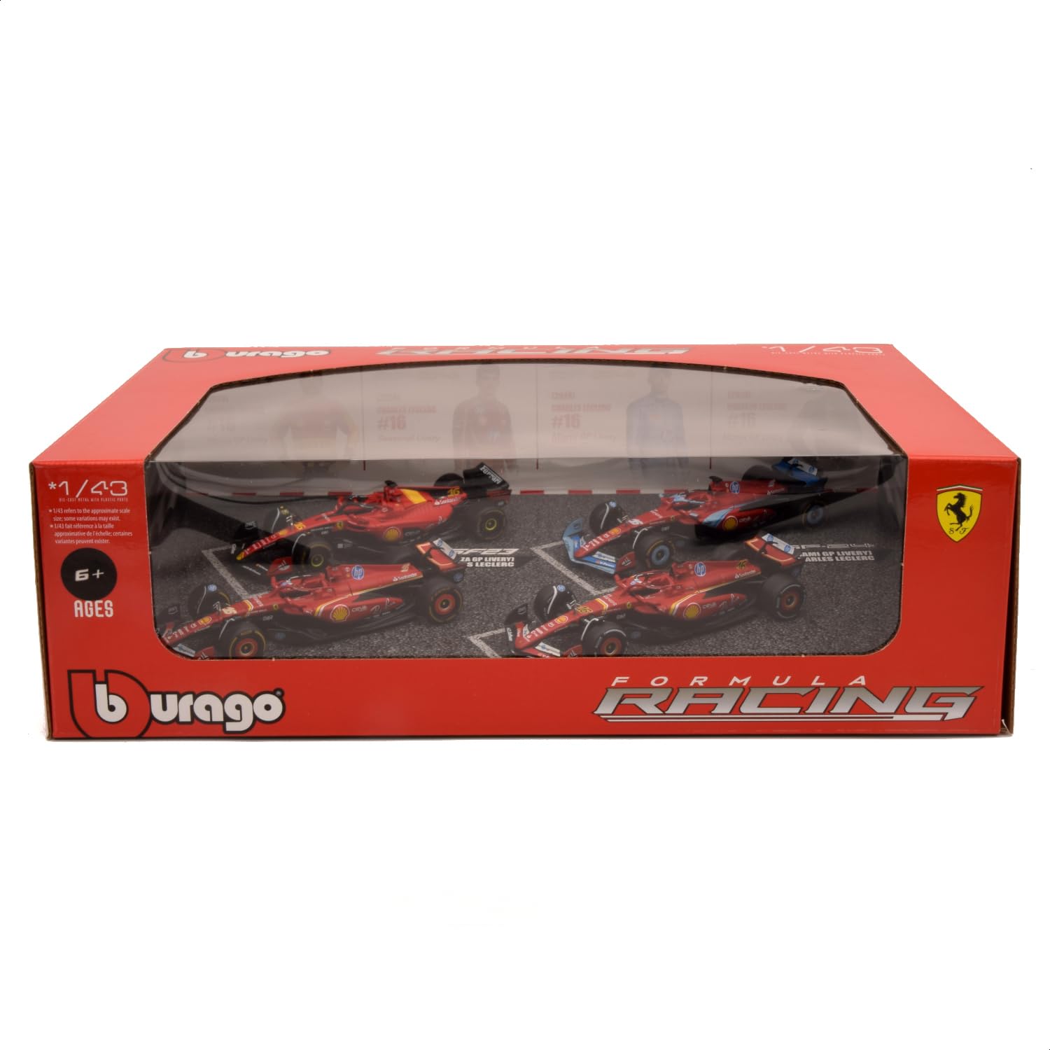Bburago Formula 1 F1 Ferrari SF23 4-Pack - Leclerc - 1:43 Scale - Incredibly Detailed Die-Cast Collectible Replica Race Cars, Rot