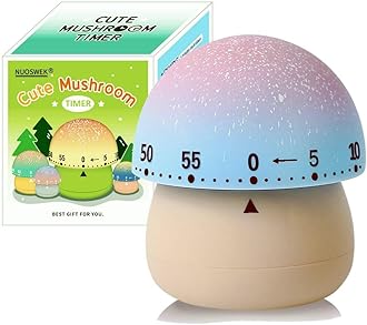 Mechanical Kitchen Timer, Cute Mushroom Timer for Kids, Wind Up 60 Minutes Manual Countdown Timer for Classroom, Home, Study and Cooking (Beige Base)