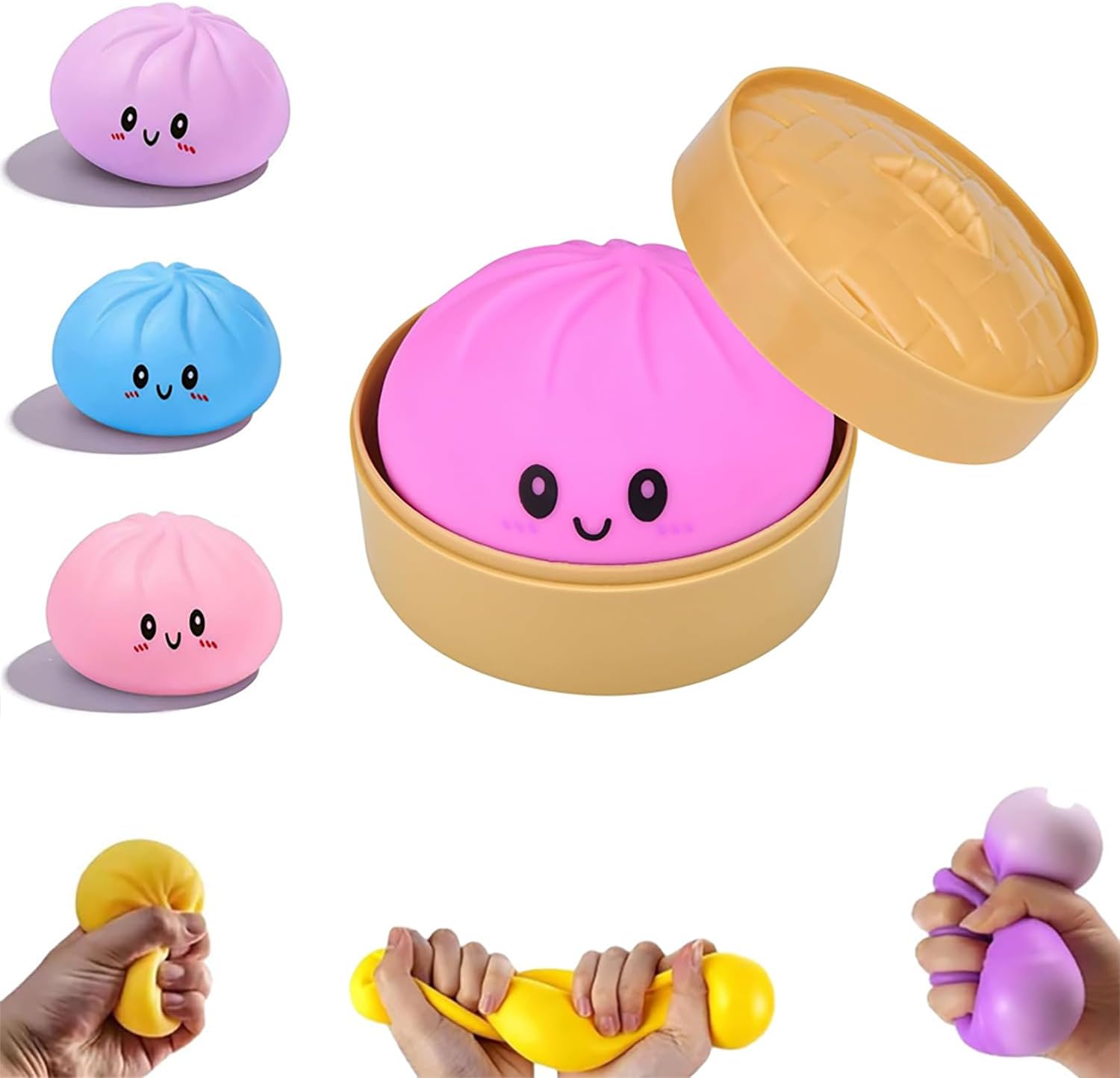 Dumpling Squishys, 9 cm Squishys Dumpling with Steamer, Funny Sensory Toys, Antistress Fidget Toys for Adults, Gifts for Birthday and Easter (1 Piece Rose-Red)