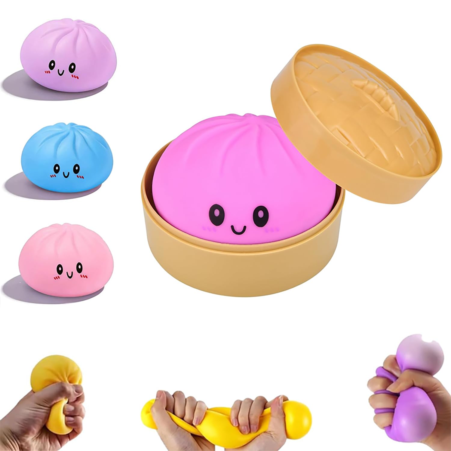Dumpling Squishys, 9cm Squishys Dumpling con Vaporiera, Divertente Giocattoli Sensoriali, Antistresse Fidget Toys per Adulti, Regalos per Compleanno e Pasqua (1 Pezzi)