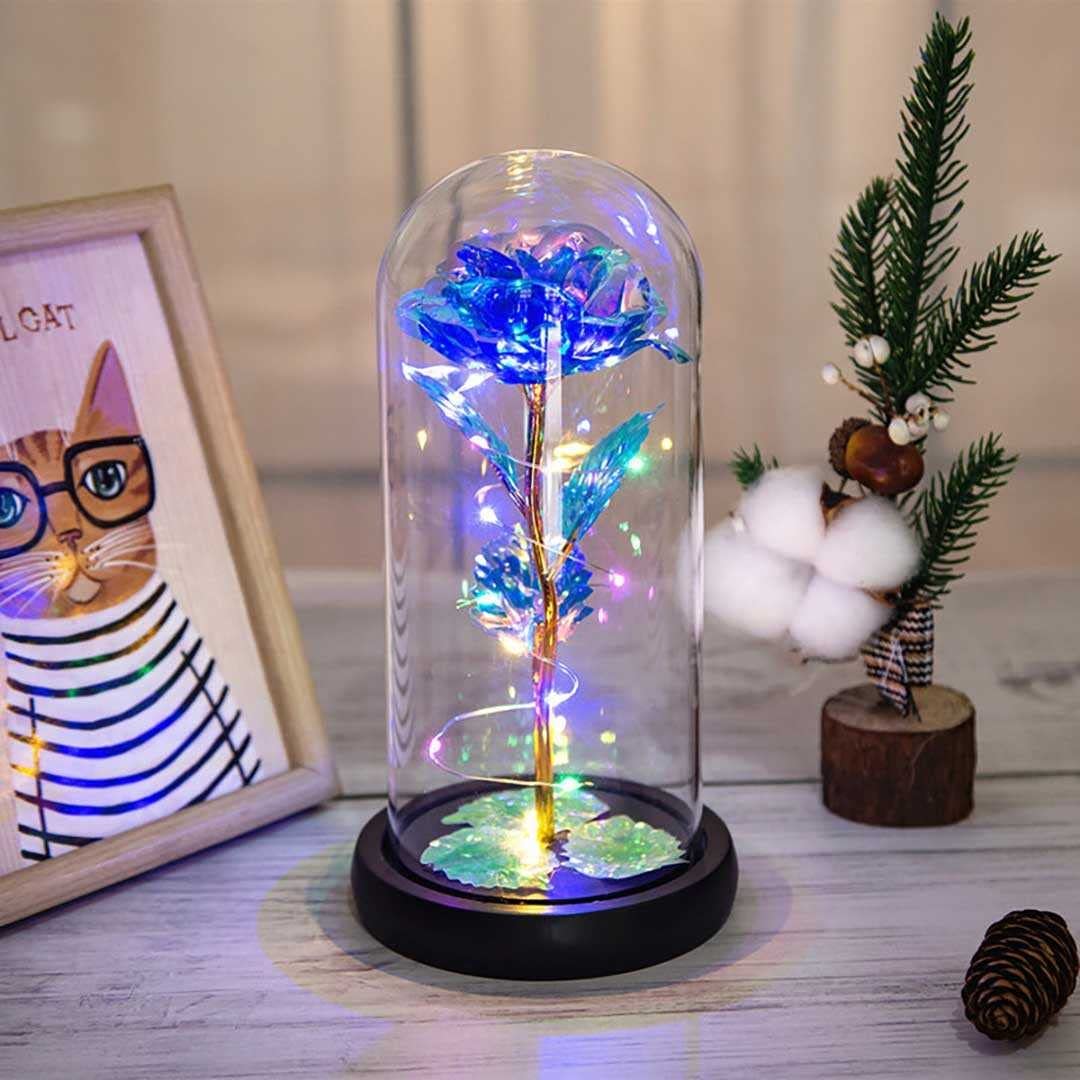 Amazon | 照明 薔薇 ガラスドーム LED ブルー 3D オブジェ
