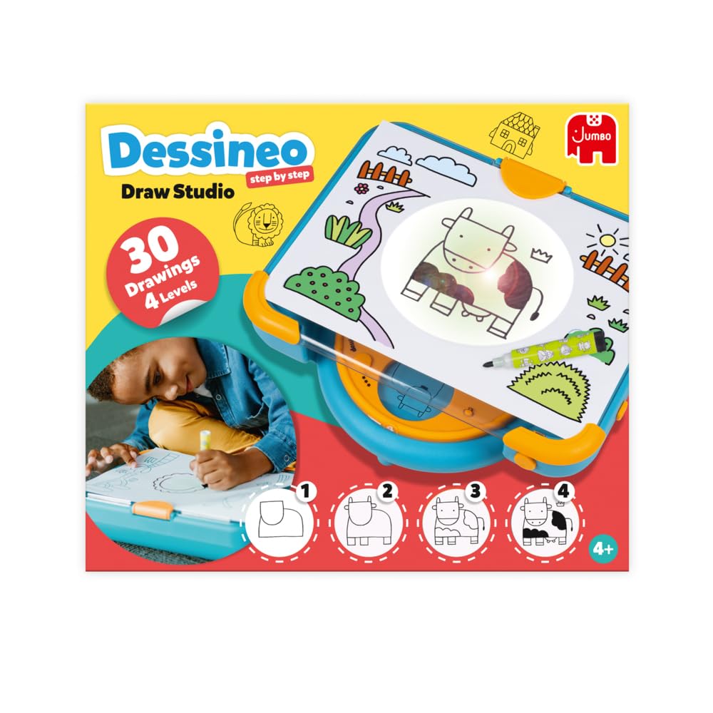 Dessineo Draw Studio - Gioco di Disegno per Bambini dai 4 Anni in su, 30 Modelli e 4 Livelli di Disegno, Kit Creativo per Imparare a disegnare