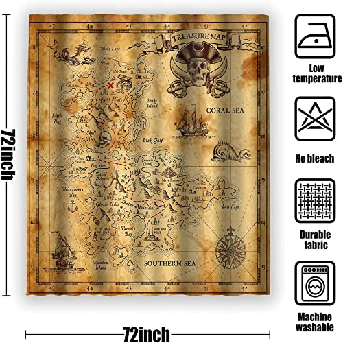 Paeot Nautical Island Map Shower Curtain,Vintage Pirate Treasure Map Rustic Bathroom Curtains Decor 72X72 Inches Polyester Waterproof Fabric Shower Curtains Sets With 12 Hooks Ylokpa0052 #TOP2