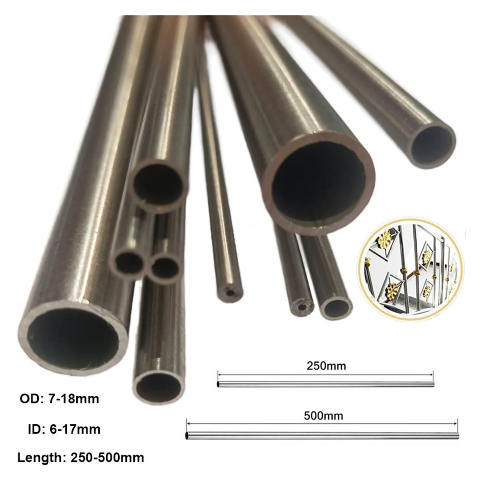 rura miedziana, 1 szt.~10 Okrągła, prosta, bezszwowa rurka kapilarna ze stali nierdzewnej 304(500mm,OD 3 x ID 2mm 3pcs)