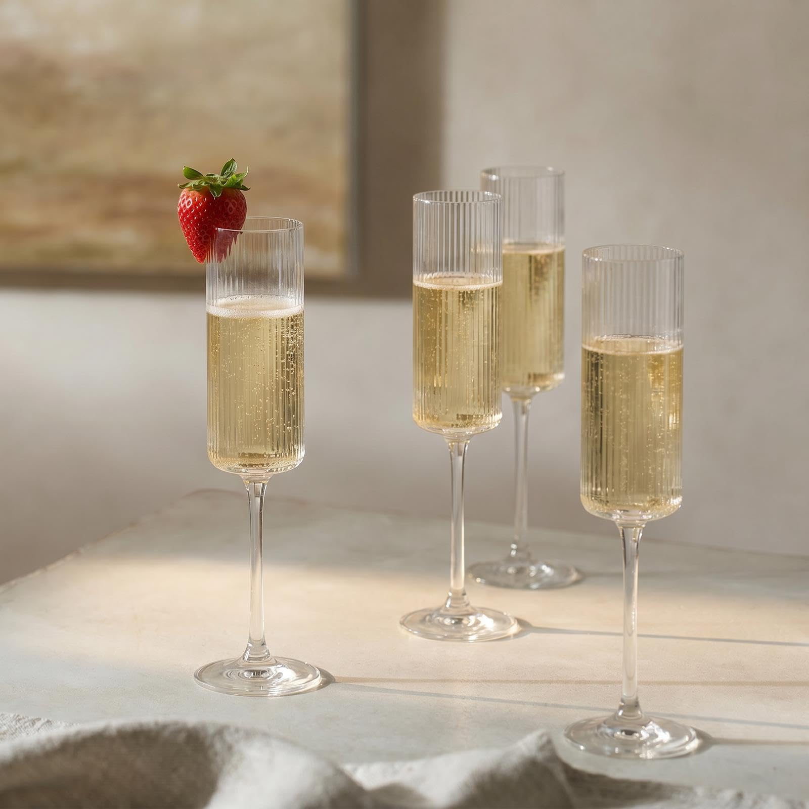 OHS Plastic Champagne Flutes Set of 4, Clear Tall Sparkling Wine Glasses