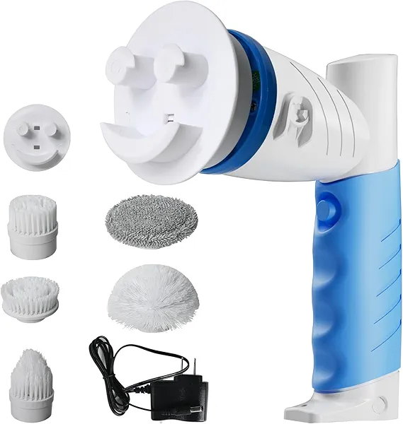 Electric Spin Handle for Scrub Daddy/Mommy Sponges with 6 Replacement Brush Heads, Power Scrubber Electric Cleaning Wand Brush for Sink/Window/Tub/Tile/Floor,Waterproof, Cordless and Rechargeable