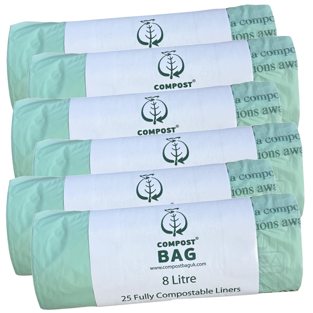 Caddy Liners Direct Green Compostbag 8 Litre (8L) X 150 Bags (6 Roll Pack) - Compostable And Biodegradable Kitchen Food Waste Bio/Compost Caddy Bin Liners - Certified En13432