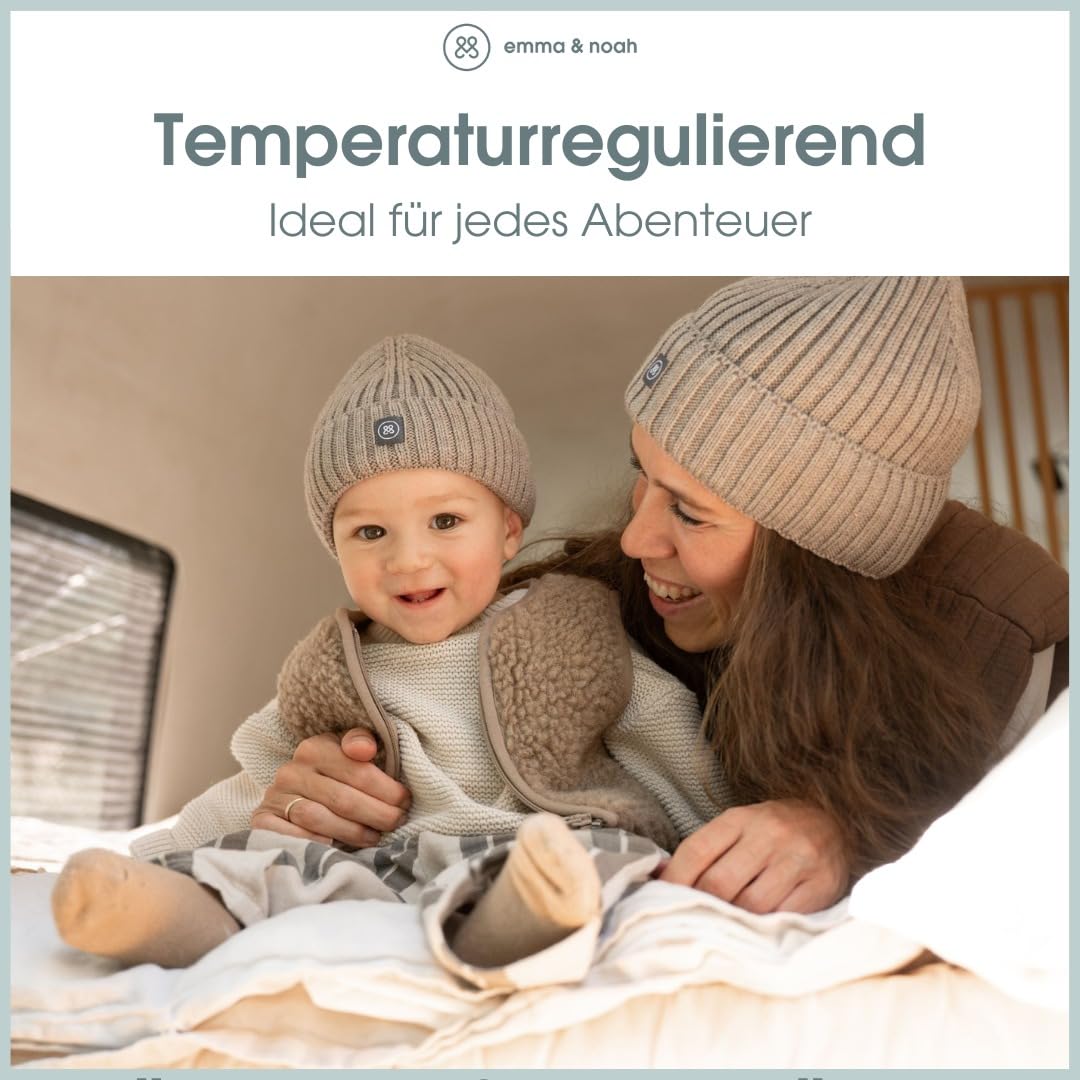 emma & noah Strickmütze aus 100% Merino Wolle, Wollmütze Unisex für Damen & Herren, weich & atmungsaktiv, Oeko-TEX® Standard 100