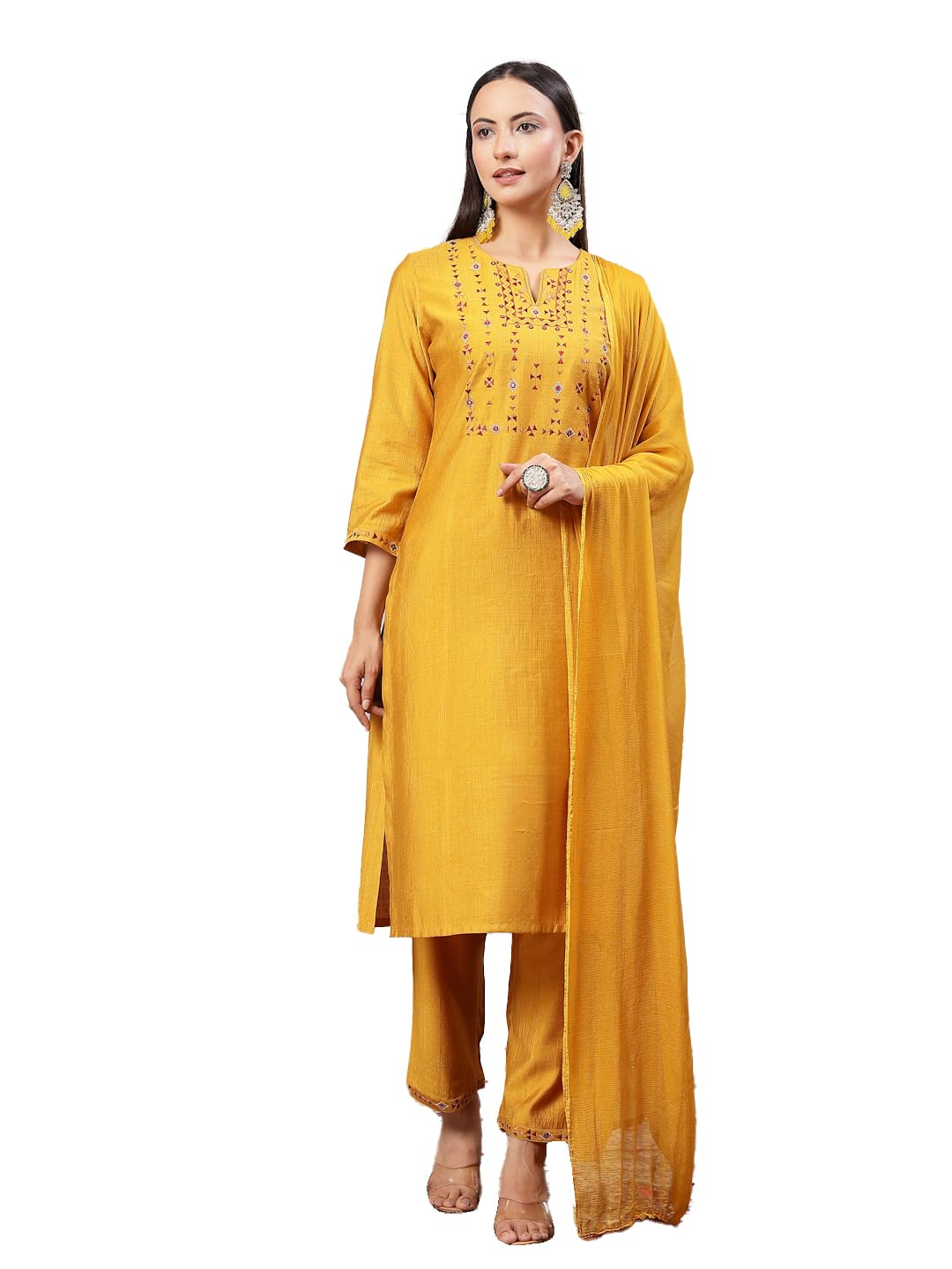 nayam by lakshita Solid Embroidered Straight Kurta Set with Dupatta for Women-picture-44