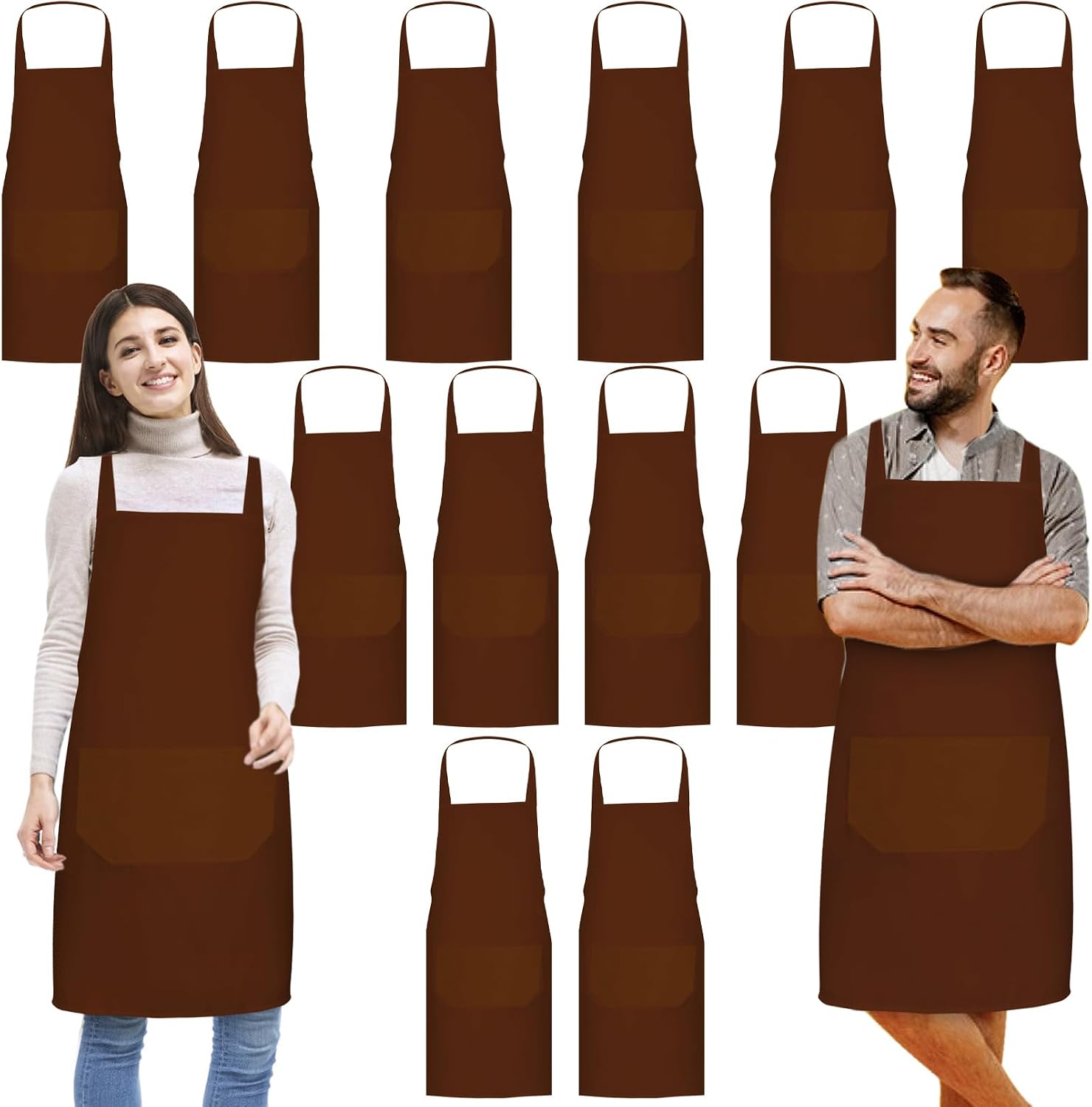 Jeffbaubl 12 Pack Bib Apron,Aprons Bulk,Unisex Plain Aprons with 2 Pockets,Blank Apron with Long Ties for Adults,23.6x27.6In