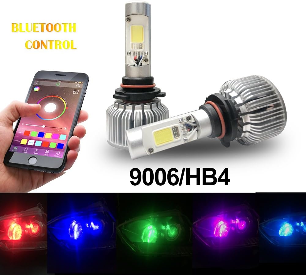 Beatto 9006/HB4 RGB LED Headlight Bulb kit LED headlight Conversion APP Bluetooth Control multi-color Lights With Voice and Music Controls