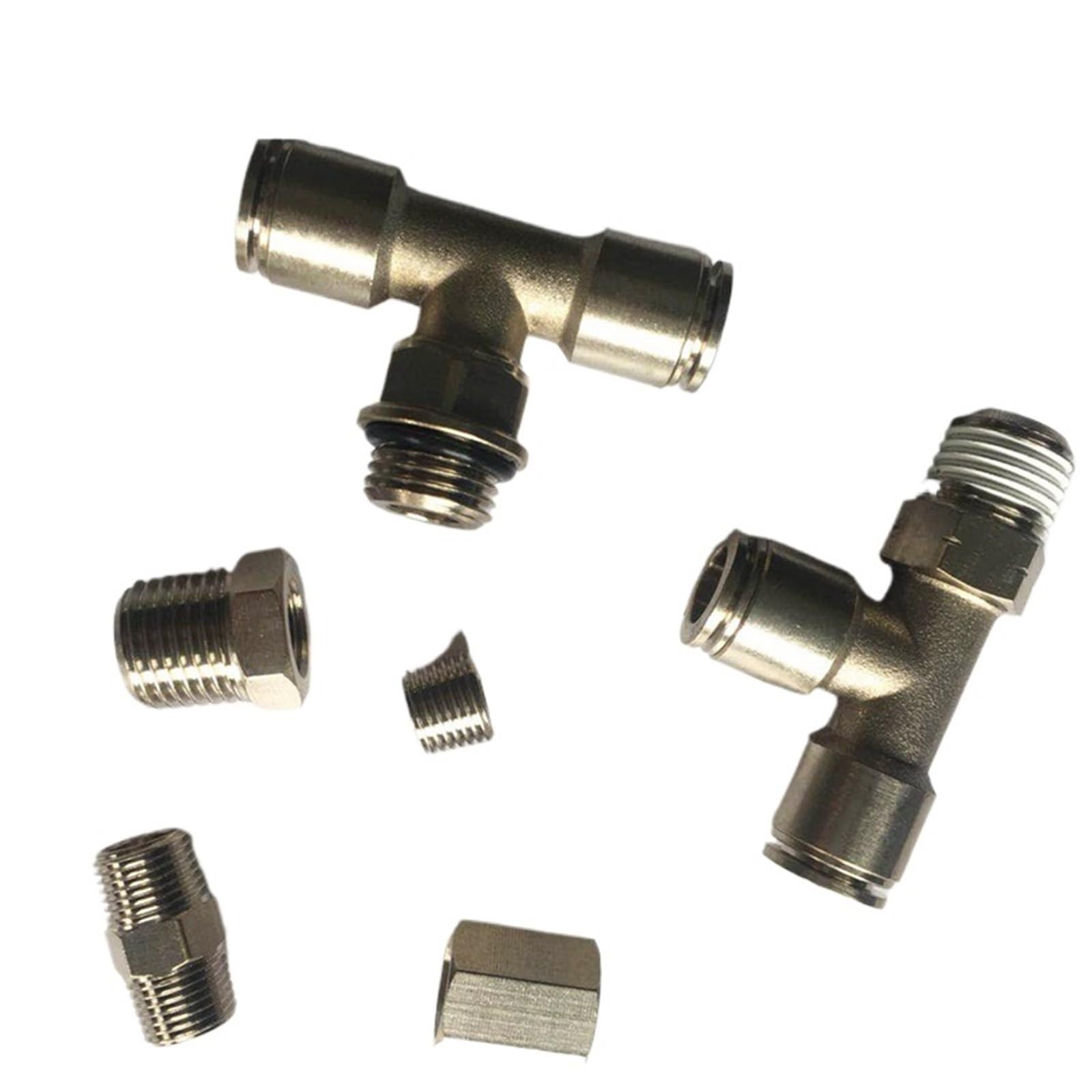 10 piezas/lote MPT M5 1/8 1/4 3/8 1/2 Accesorio de latón metálico Accesorio neumático Accesorio de latón neumático de aire en T de derivación macho(MPT6 M5 6mm M5)