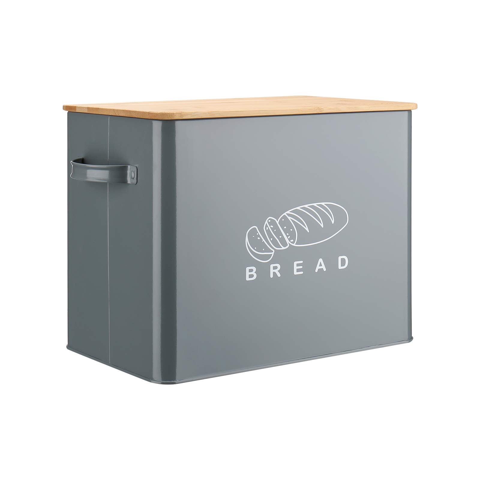 G.a HOMEFAVOR Bread Box with Bamboo Lid, Metal Bread Bin Container Storage Holder for Kitchen Countertop, 33 X 19 X 25 cm, Grey