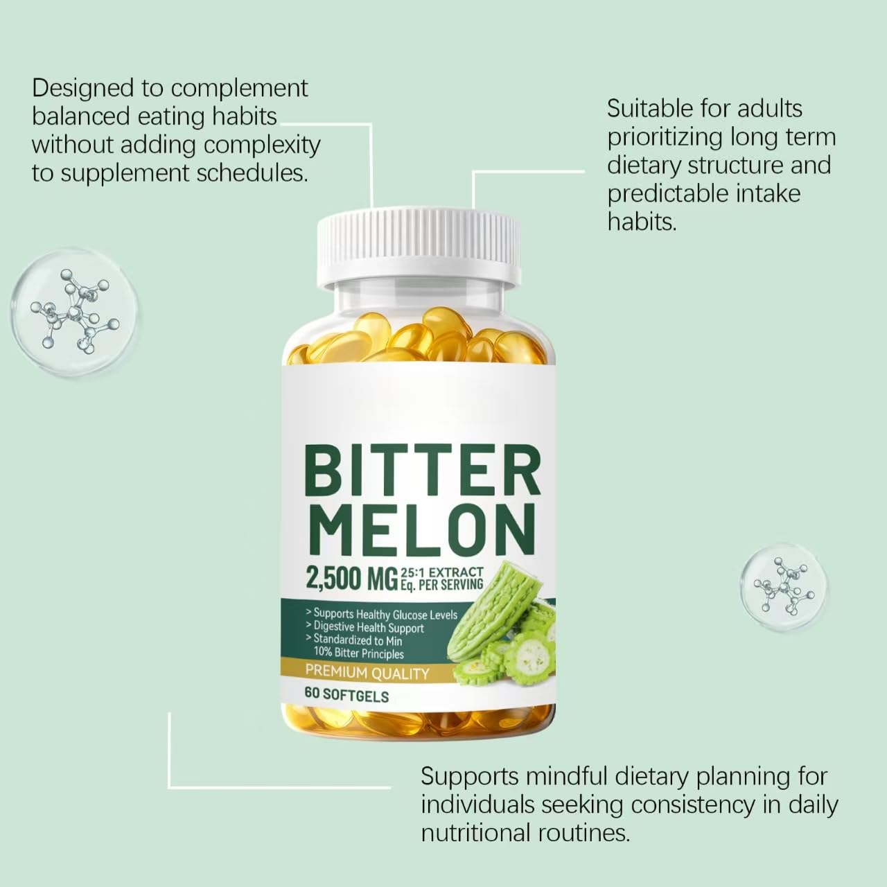Estratto di melone amaro 25:1, 2500 mg per porzione, 60 conte vegane - standardizzato al 10% di principi amari, non OGM,3PCS