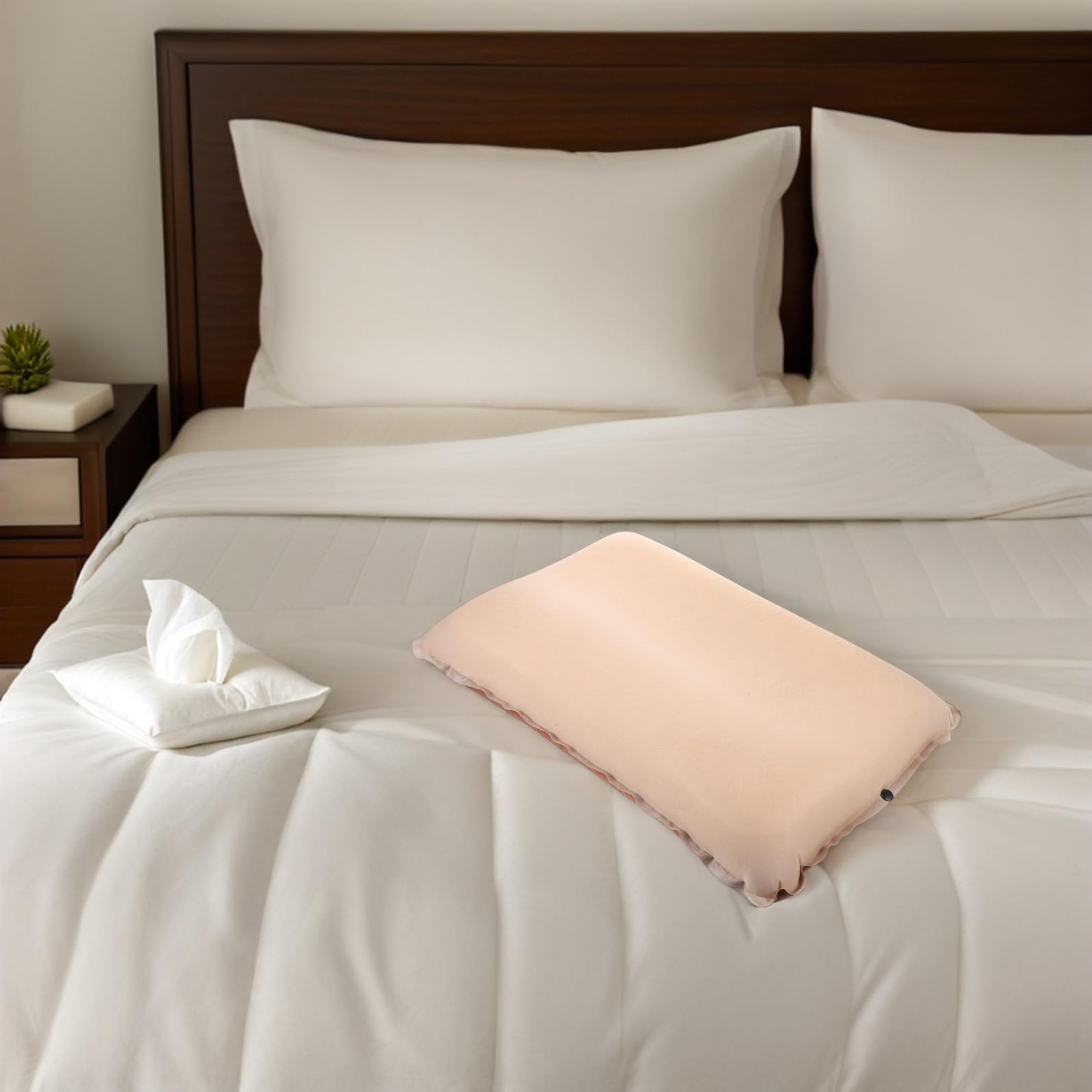 Lurrose Almohada Inflable de Viaje Autoinflable, Almohada de Camping, Tela Elástica, Color Caqui, Fácil de Limpiar y Resistente al Agua, para Camping y Actividades al Aire Libre