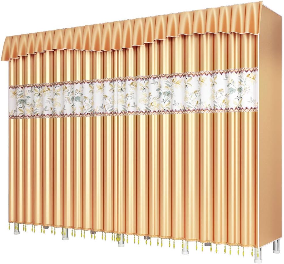 Foldable Closets Cloth Wardrobe—Double Mobile Open Wardrobe with Clothes Hanging Rails Storage Shelves Organizer Bedroom Furniture (Multi-Color) (Yellow Type B)