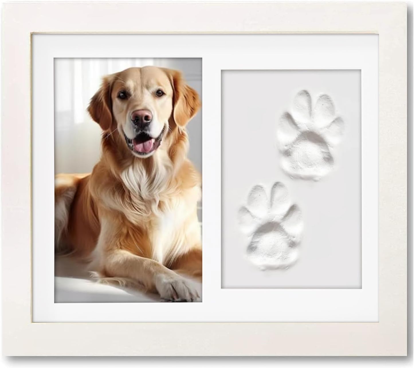 PewinGo Cornice per Foto Animali per Gatti o Cani, Cornice Commemorativa per Animali Domestici con Argilla Impronta Corredo, Marco Shadow Box per Foto da 6“ x 4”-Bianco