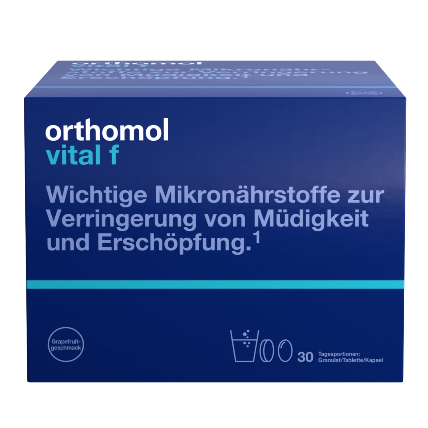 Orthomol Vital f für Frauen - bei Müdigkeit - mit B-Vitaminen, Omega-3-Fettsäuren, Magnesium - Granulat/Tabletten/Kapseln à 30 x Tagesportionen - Grapefruit-Geschmack