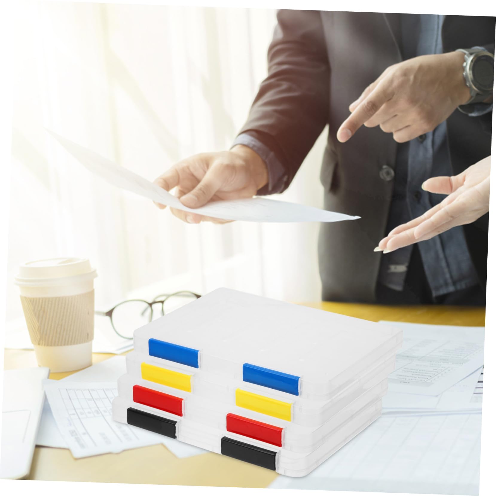 NUOBESTY 4pezzi Scatola Per Documenti Trasparente Organizzatore Portatile Per Ufficio Scuola e Viaggi Impilabile e Resistente Perfetta Per Ricevute Fatture e Archiviazione