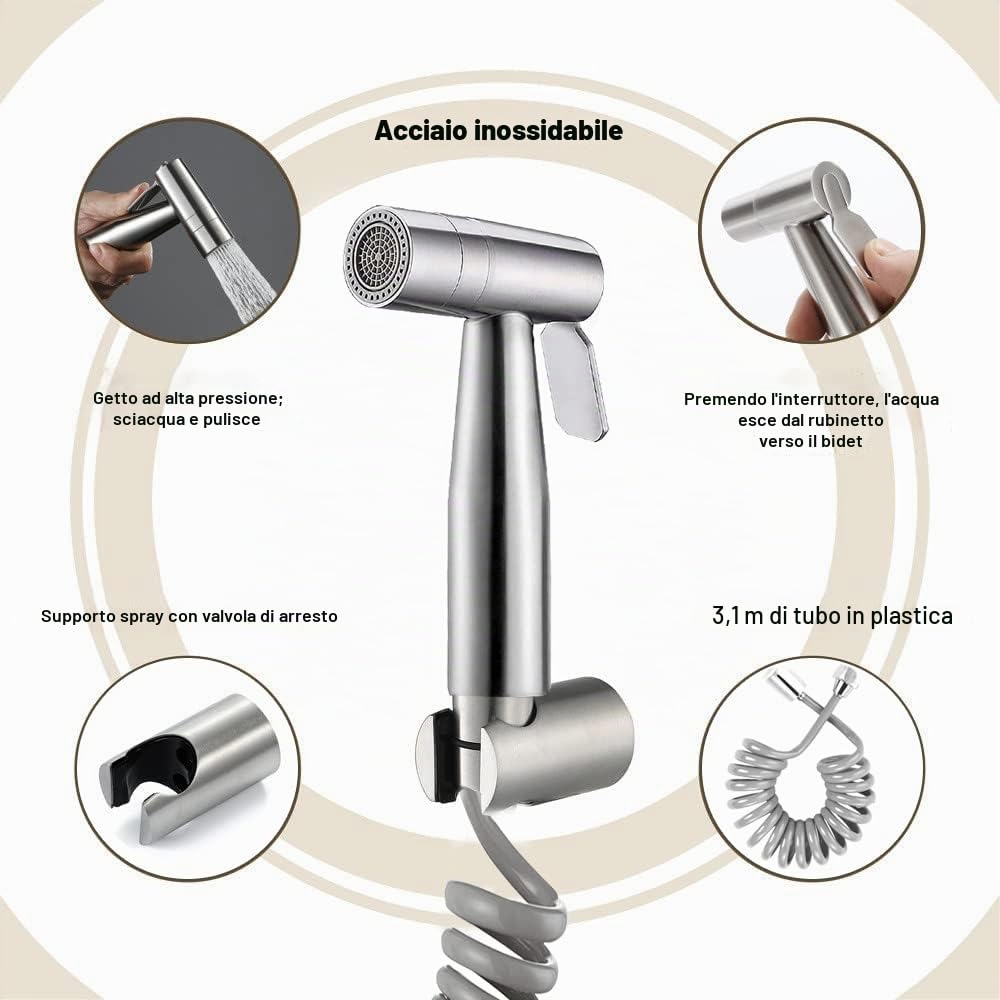 Bidet Portatile Kit Doccetta -Spruzzatore bidet per WC con doppia modalità,Bidet Acciaio Inossidabile Doccetta per Bidet Tubo Doccia 3,1m e Supporto Doccetta