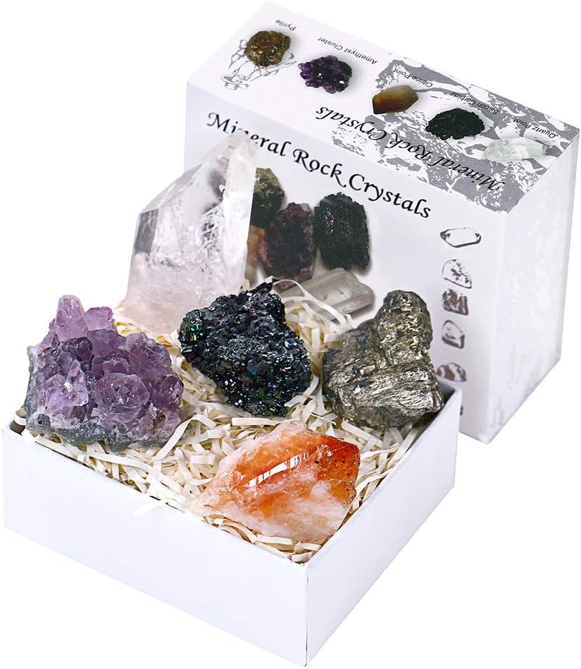 CXD-GEM Mineral Rock Crystals Gift Box Gemstone Healing Energy Stone Collection - Irregular Shape Stone Specimen(Set C)
