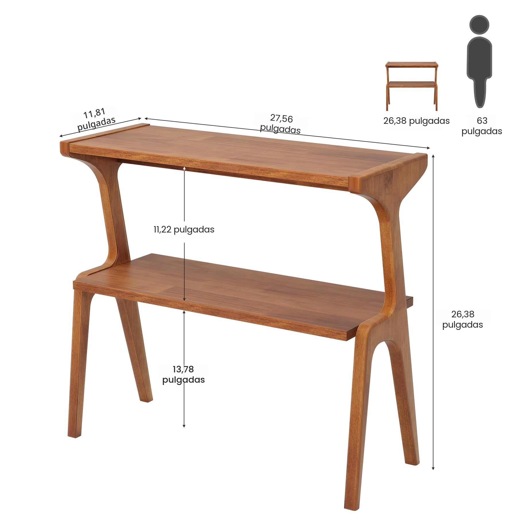 Tribesigns Mesa de madera maciza alta y estrecha con extremo de estante de almacenamiento de 2 niveles, mesa de sofá delgada para sala de estar, moderna