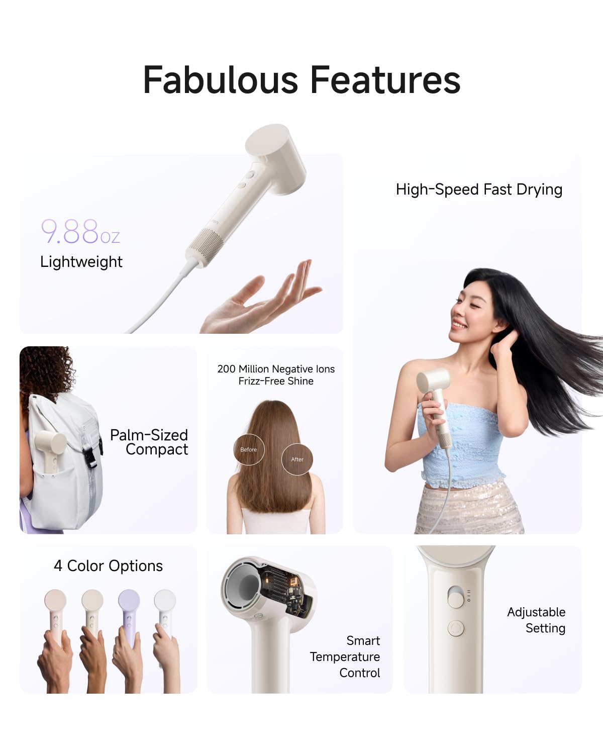Laifen Air Fast-Drying Ionic Hair Dryer, Palm-Sized Lightweight Design