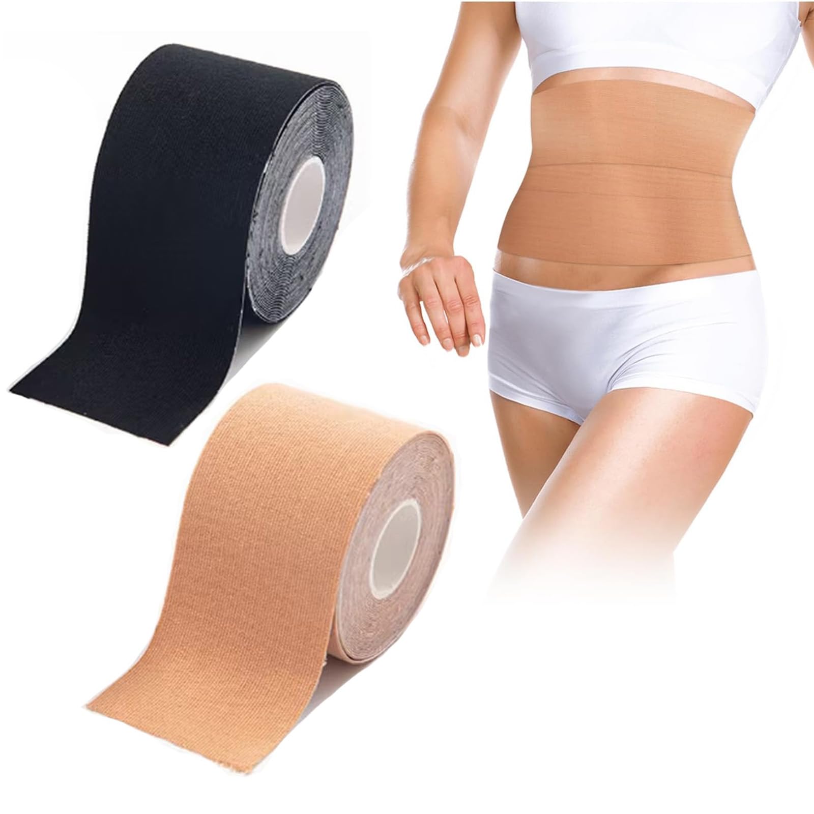 2Pcs Kaotic Magic Tape, Kaotic Von Magic Tape for Stomach, Belly Slimming Tape-black + nude/5cm*5m