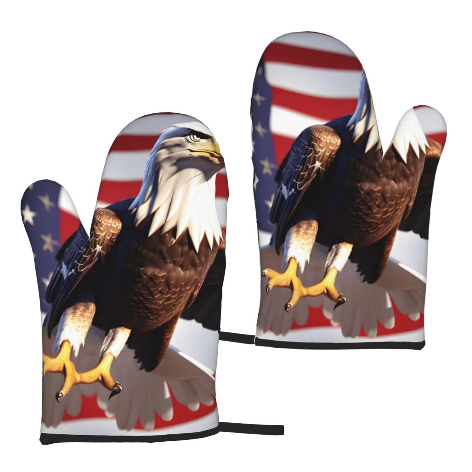 Bald Eagle With American Flag Print Heat Resistant Universal Fit Oven Microwave Gloves Home Cooking Baking Grilling
