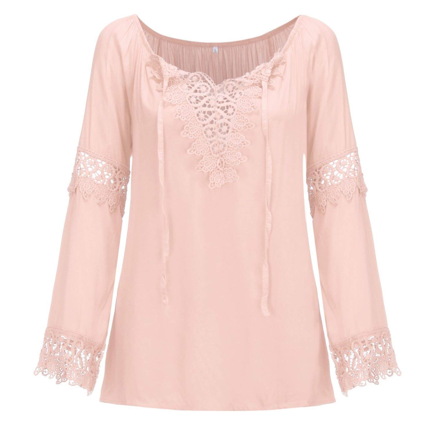 Gemira Lace Blouses for Women Plus Size Patchwork Off The Shoulder Tee Tops Summer Sexy Deep V Neck See Through Boho T- Shirts