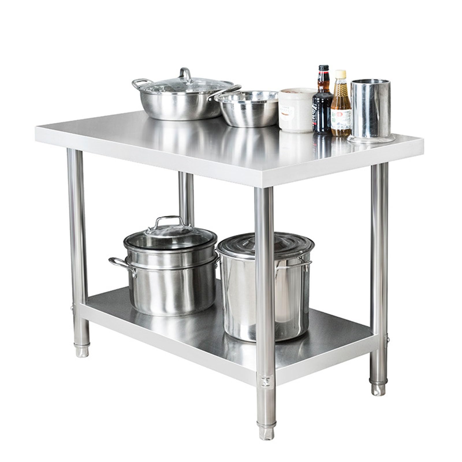 Mesa de preparación de acero inoxidable resistente con estante superior de doble nivel, mesa de trabajo comercial para restaurante, bar, cocina (59 x 19.6 pulgadas) y fácil de limpiar