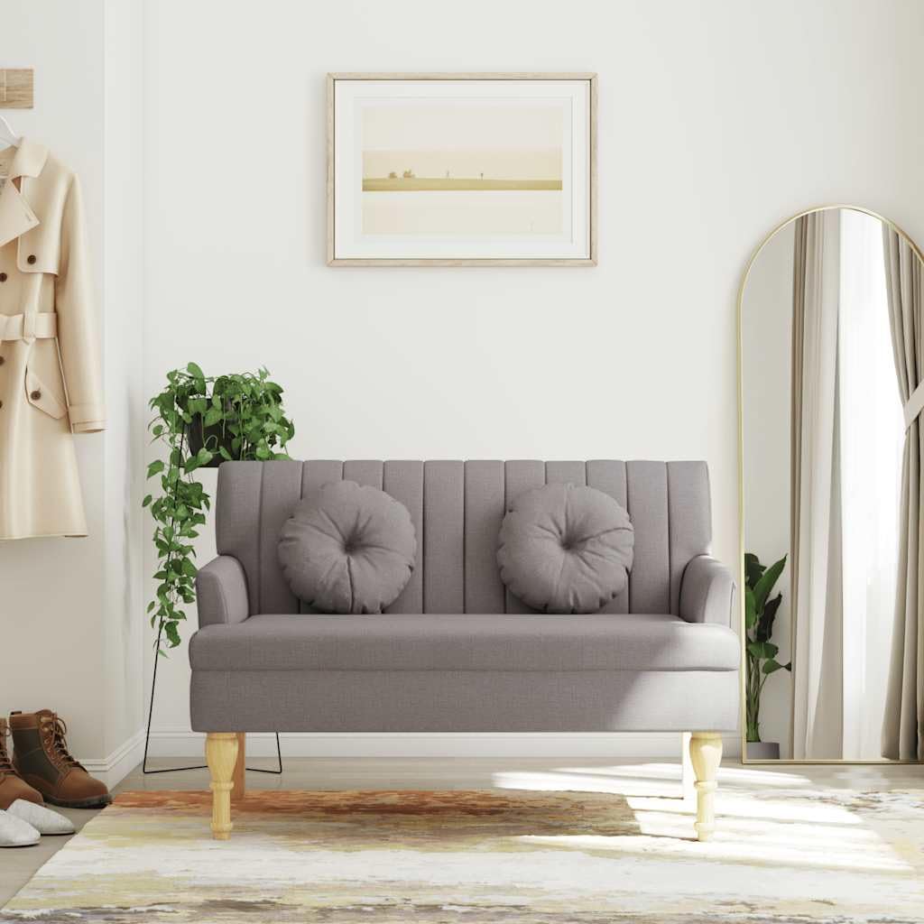 VIHHQGC Sitzbank mit Kissen Taupe Stoff 113x64,5x75,5 cm | Stoffbezug, Kautschukholzbeine, Sperrholzgestell, 110 kg Tragkraft, elegantes Linienmuster